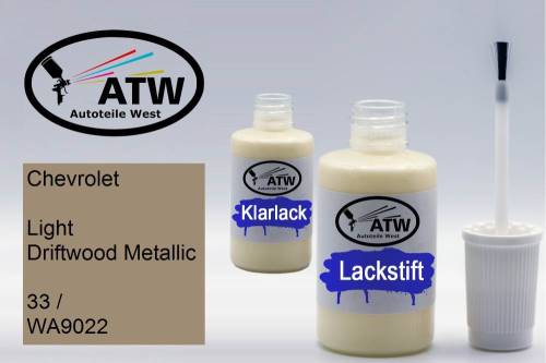 Chevrolet, Light Driftwood Metallic, 33 / WA9022: 20ml Lackstift + 20ml Klarlack - Set, von ATW Autoteile West.